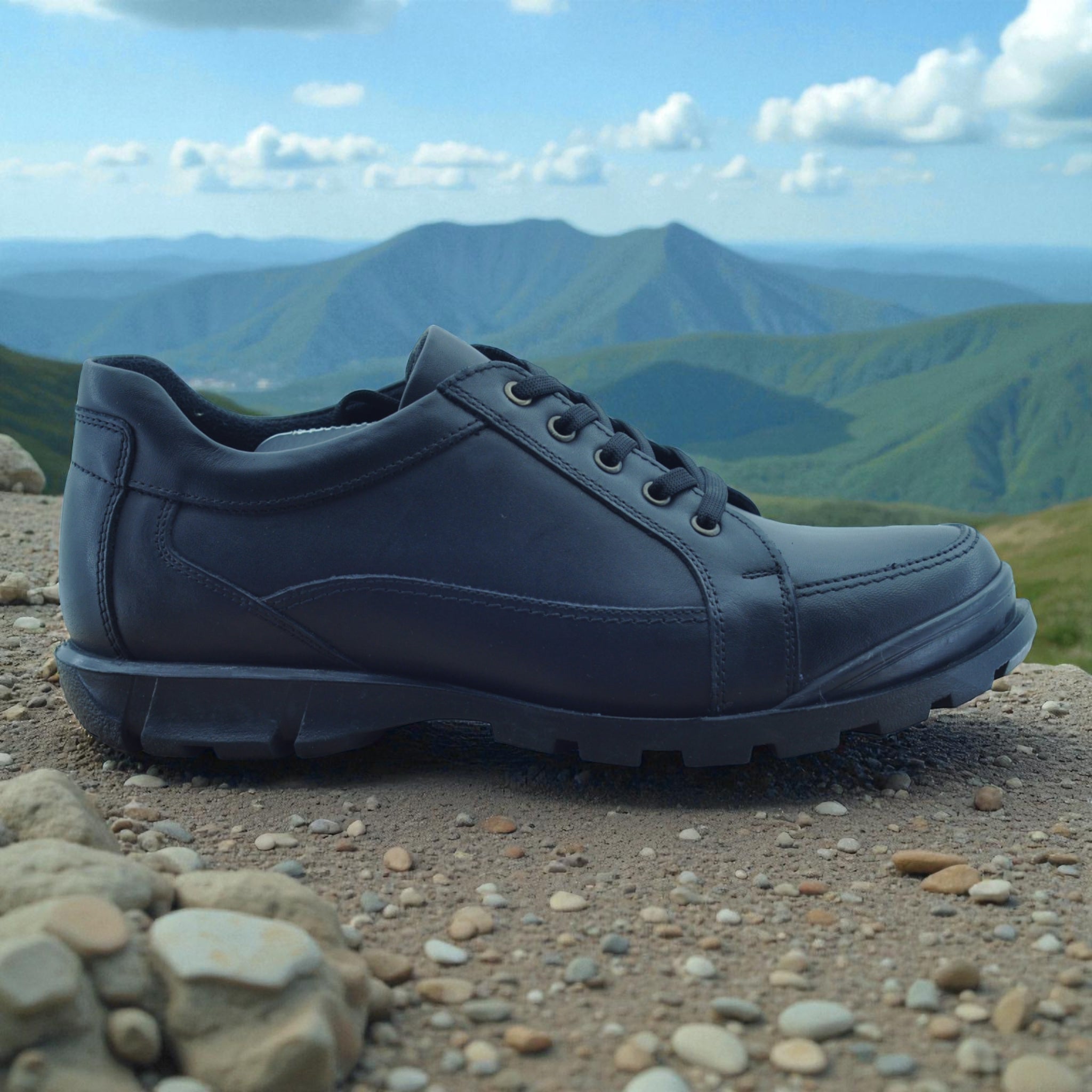 DROPLAND Siyah Hakiki Deri Erkek Outdoor Ayakkabı – Dayanıklı ve Kaymaz Kışlık Taban