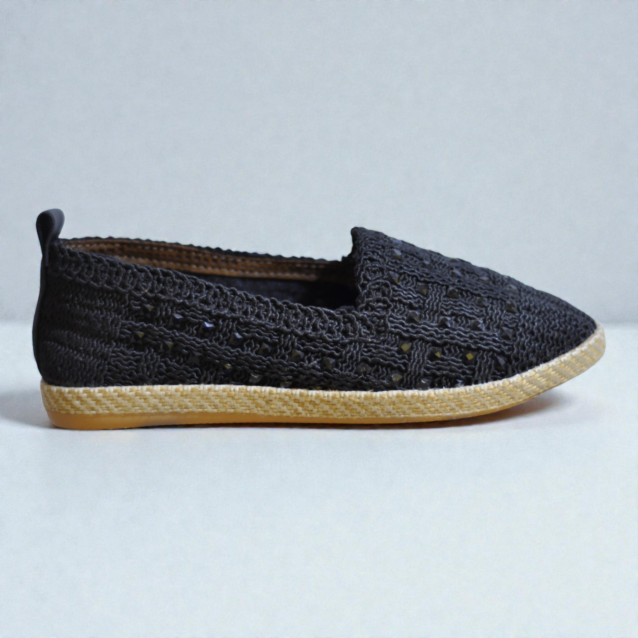 Kadın Örgü Espadril – Nefes Alan Hafif Günlük Ayakkabı (Siyah)