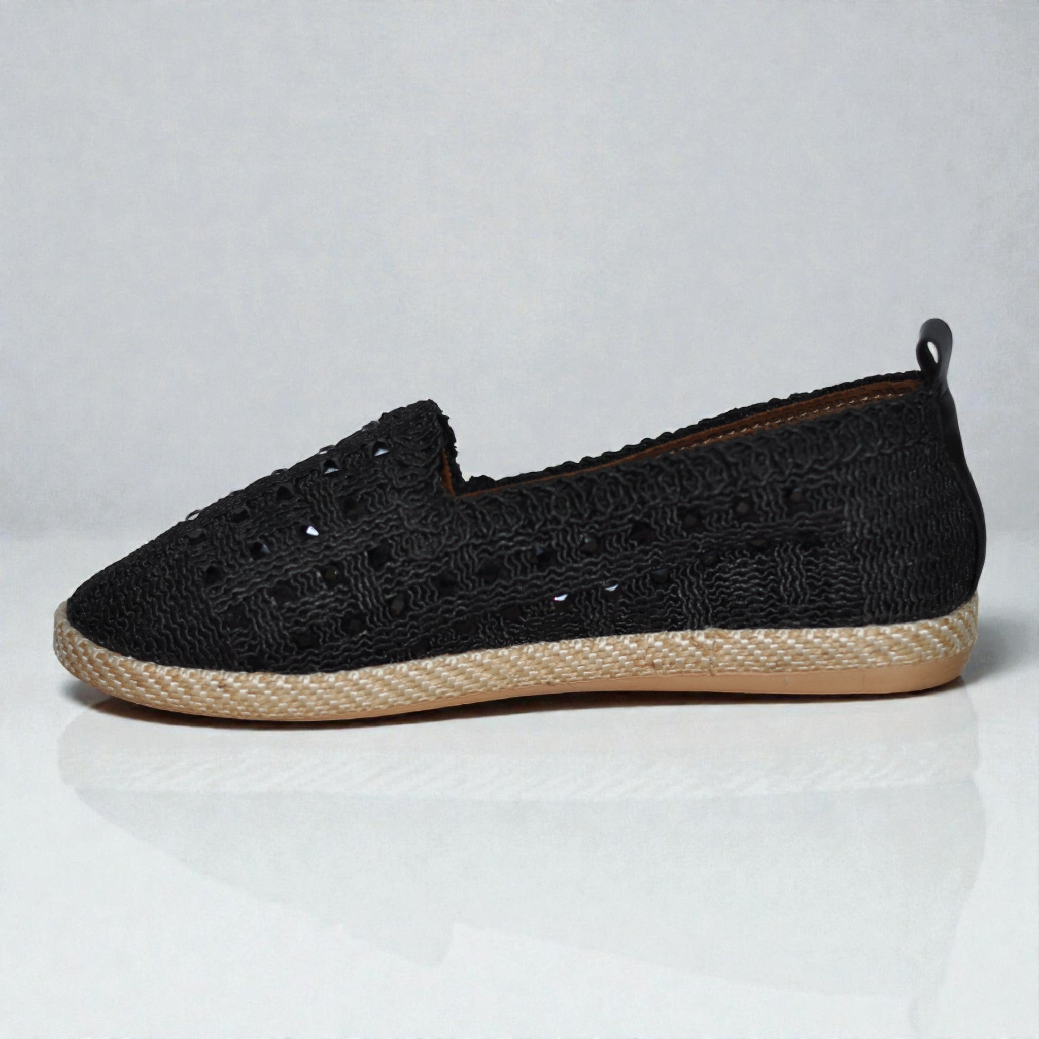 Kadın Örgü Espadril – Nefes Alan Hafif Günlük Ayakkabı (Siyah)