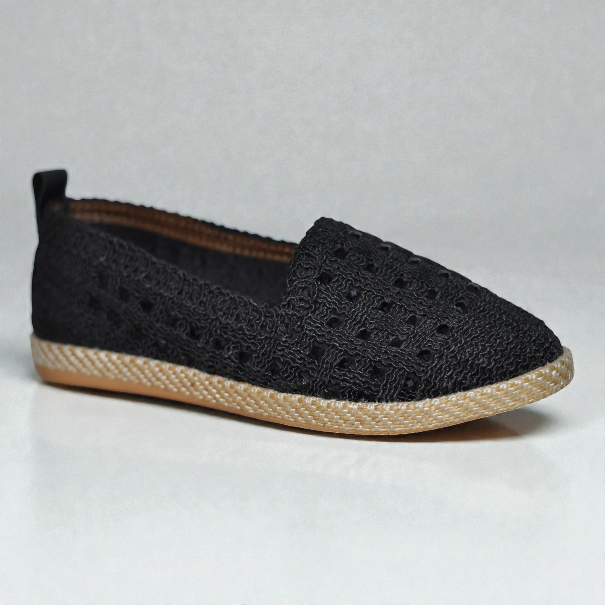 Kadın Örgü Espadril – Nefes Alan Hafif Günlük Ayakkabı (Siyah)