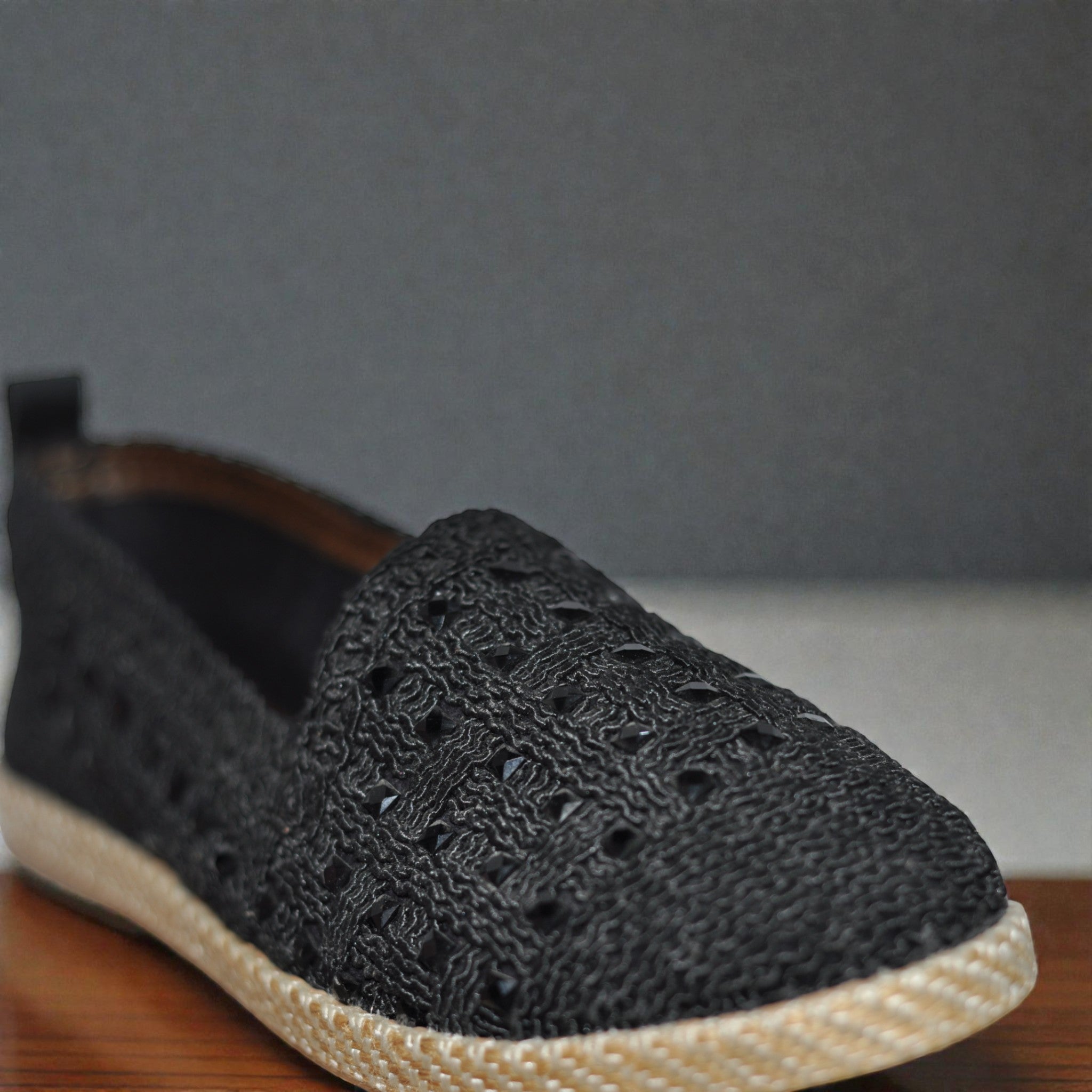 Kadın Örgü Espadril – Nefes Alan Hafif Günlük Ayakkabı (Siyah)