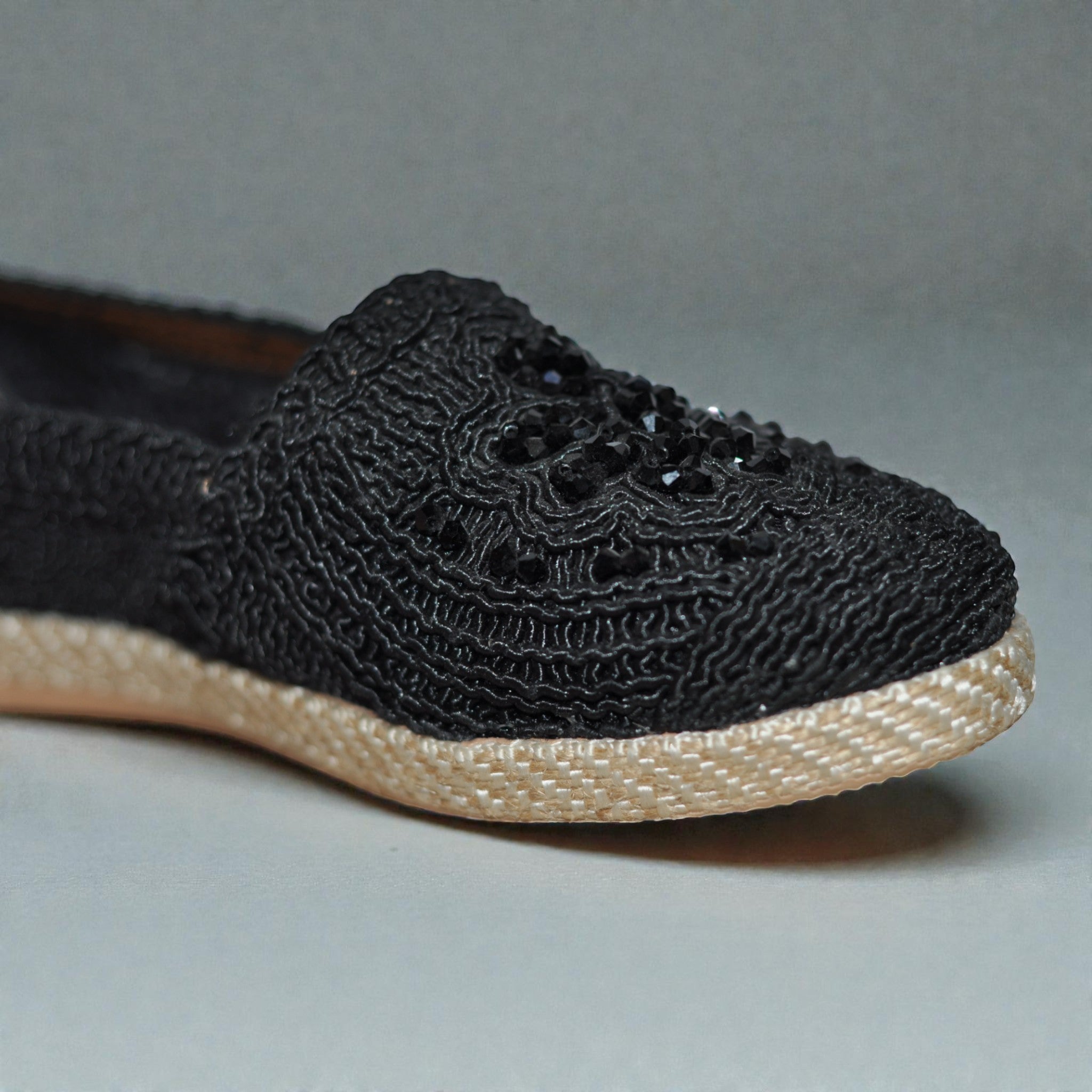 Kadın Dantel Örgü Espadril – Şık Motifli, Hafif ve Nefes Alan Günlük Ayakkabı (Siyah)