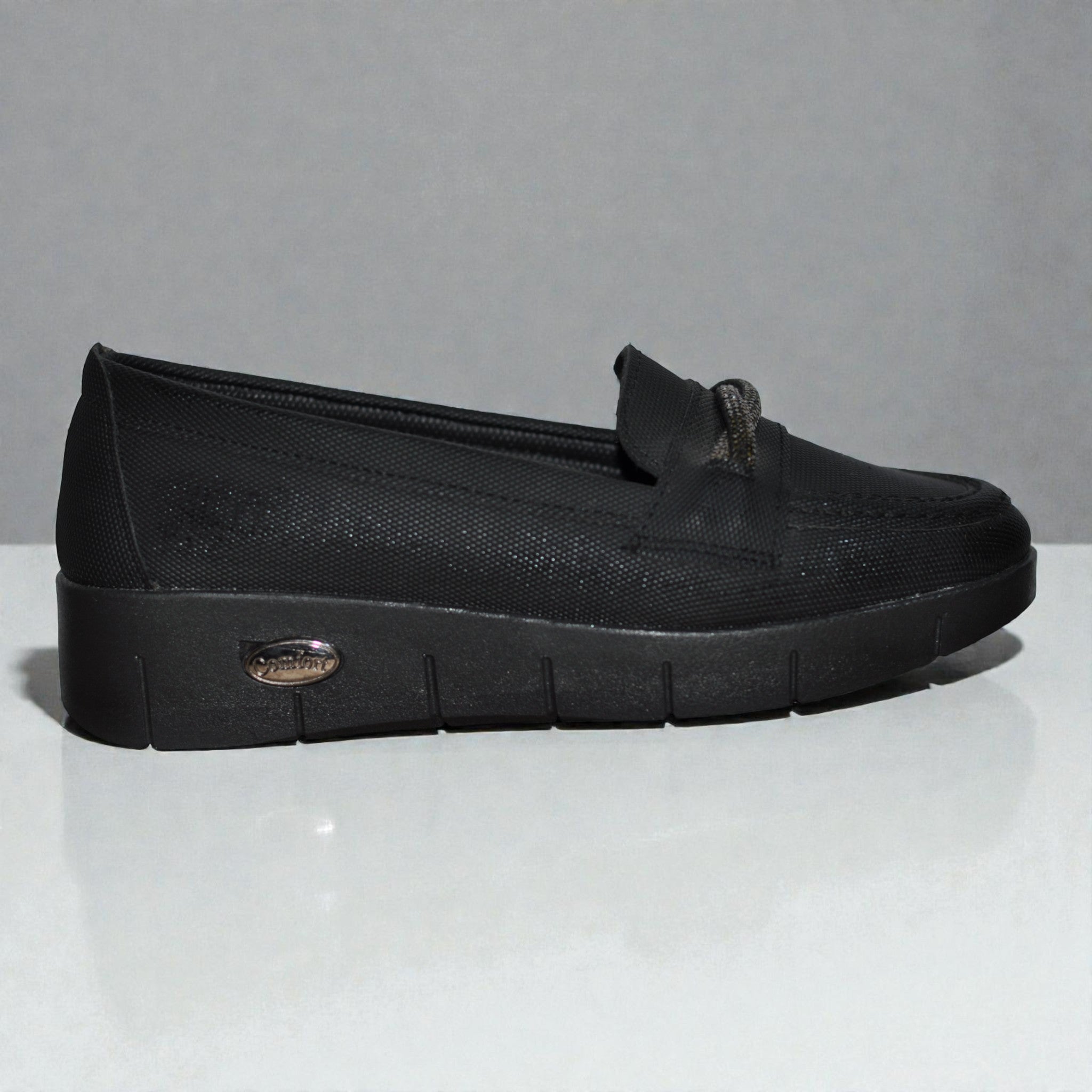 Kadın Ortopedik Kalın Taban Loafer – Parlak Tokalı, Kaymaz ve Hafif Günlük Ayakkabı (Siyah)